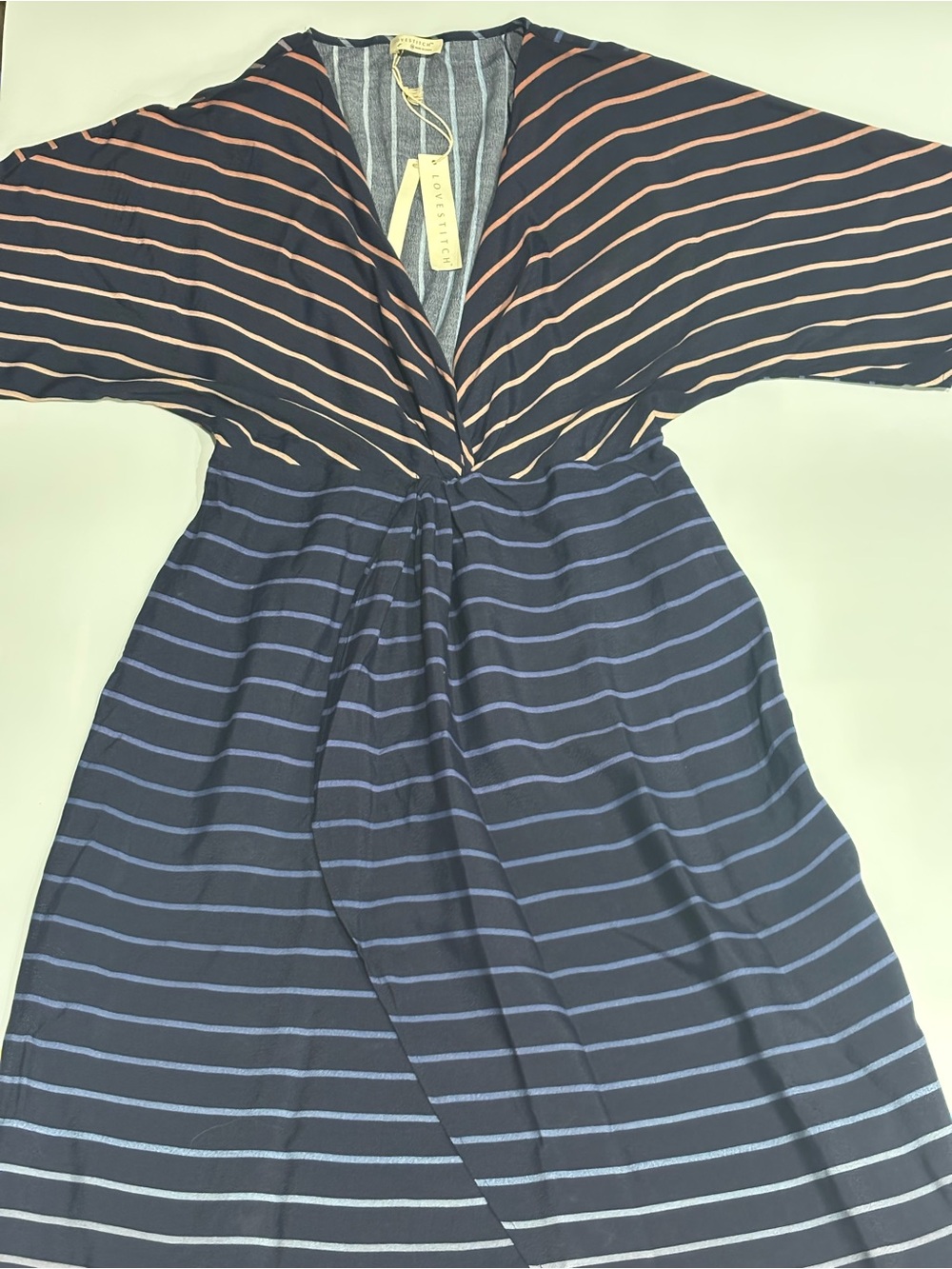 lovestitch Navy Dress with Coral and Light Blue Stripes